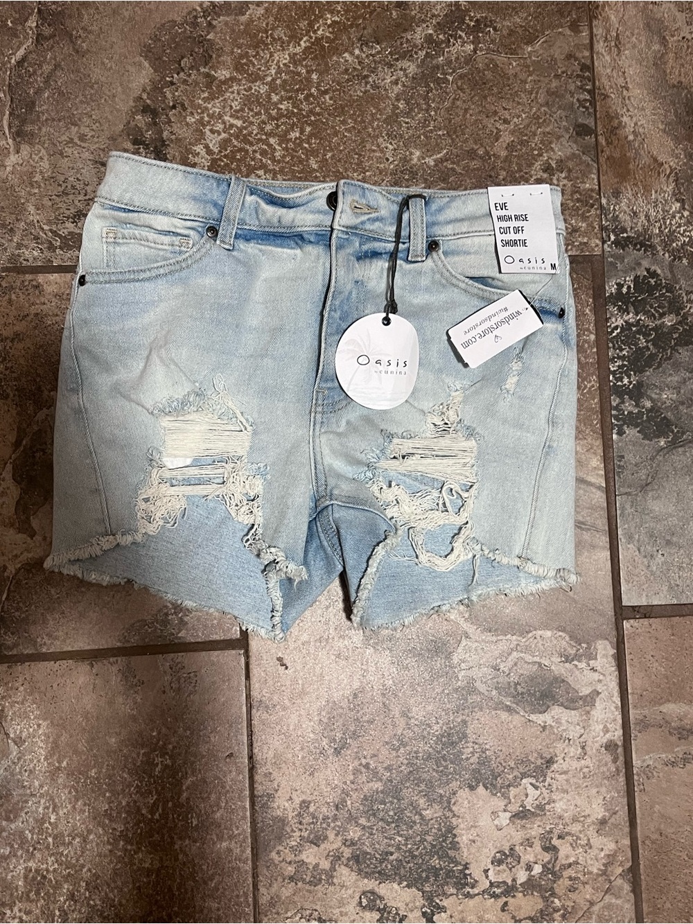 Fashion Nova Light Blue Distressed High-Rise Jean Shorts